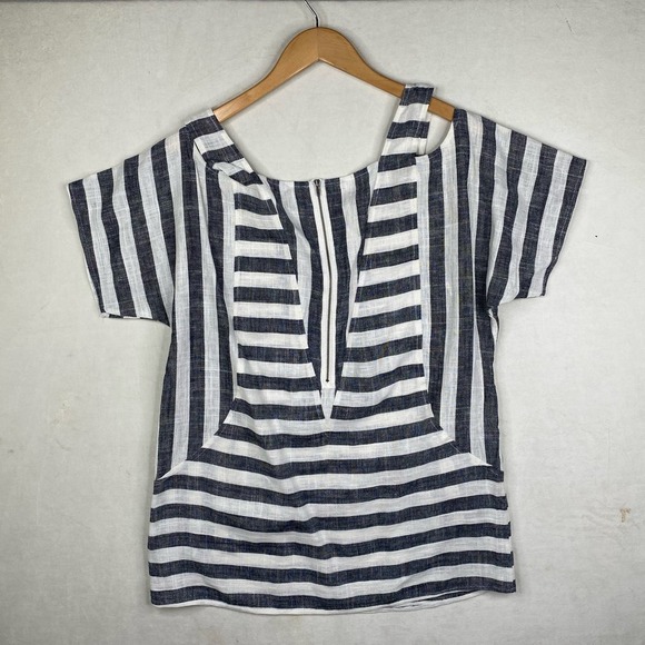 Soft Surroundings Gray Tunic Cold Shoulder Linen Blend Striped Top Size Medium - Picture 5 of 7